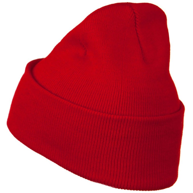 Mega Cap MG 12 Inch Long Knitted Beanie (Red OSFM) - Image 2